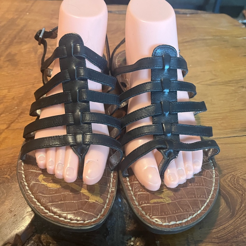 Sam Edelman Garland Black Leather Strappy Sandals Size 9